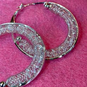 Silver & crystal caged hoops